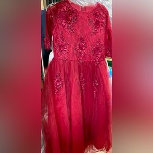 Elegant Red Floral Kids Dress